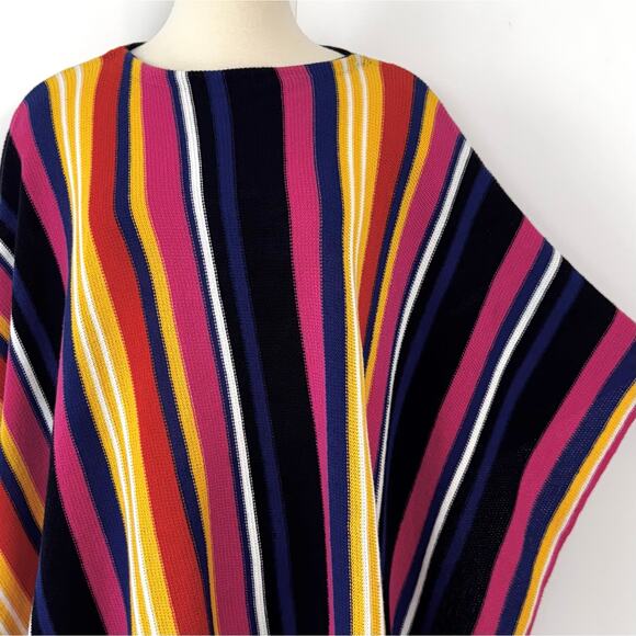 Lauren Ralph Lauren Linen Cotton Striped Knit Poncho Multicolor M/L Petite - Picture 5 of 12